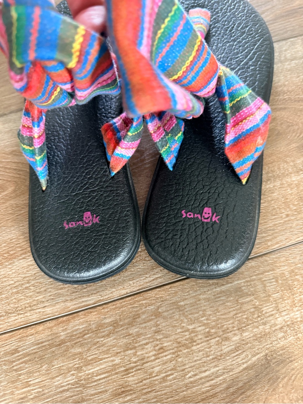 Sanuk Striped Orange, Blue, Pink and Green Fabric Wrap Sandals - Picture 3 of 5